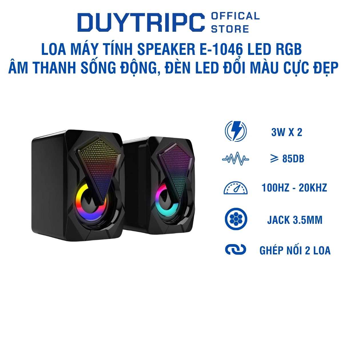 Loa Máy Tính Speaker E-1046 LED RGB – Âm Thanh Sống Động, Đèn Led Đổi Màu Cực Đẹp